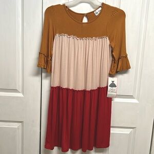 Rare Edition Mustard 2 Tone Pink 3 Tiered Mud Sleeve Dress Size 16 NWT